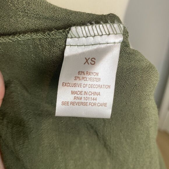 Westport Olive Green Pintuck Blouse with Lace Trim - Size XS - Picture 8 of 8